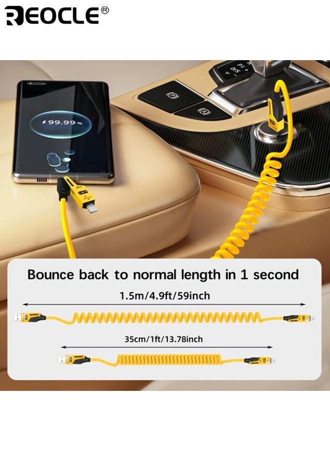 REOCLE 4-In-1 High-Speed Charging Cable Spring Retractable Cable Type-C Elastic Cable Travel Car Charging Compatible with Iphone Ipad - Image 5