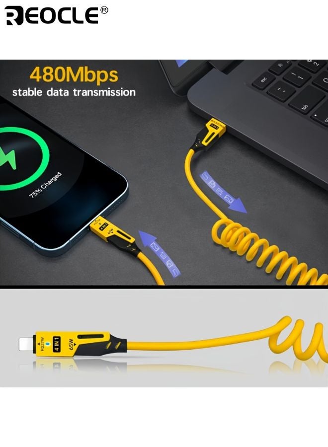 REOCLE 4-In-1 High-Speed Charging Cable Spring Retractable Cable Type-C Elastic Cable Travel Car Charging Compatible with Iphone Ipad - Image 3