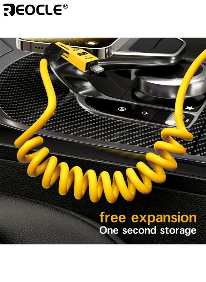 REOCLE 4-In-1 High-Speed Charging Cable Spring Retractable Cable Type-C Elastic Cable Travel Car Charging Compatible with Iphone Ipad - Image 4