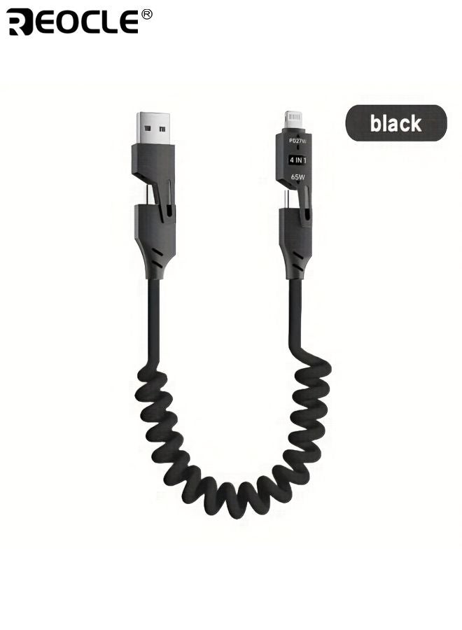 REOCLE 4-In-1 High-Speed Charging Cable Spring Retractable Cable Type-C Elastic Cable Travel Car Charging Compatible with Iphone Ipad - Image 1