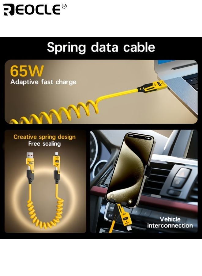 REOCLE 4-In-1 High-Speed Charging Cable Spring Retractable Cable Type-C Elastic Cable Travel Car Charging Compatible with Iphone Ipad - Image 2
