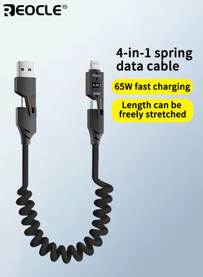 REOCLE 4-In-1 High-Speed Charging Cable Spring Retractable Cable Type-C Elastic Cable Travel Car Charging Compatible with Iphone Ipad - Image 1