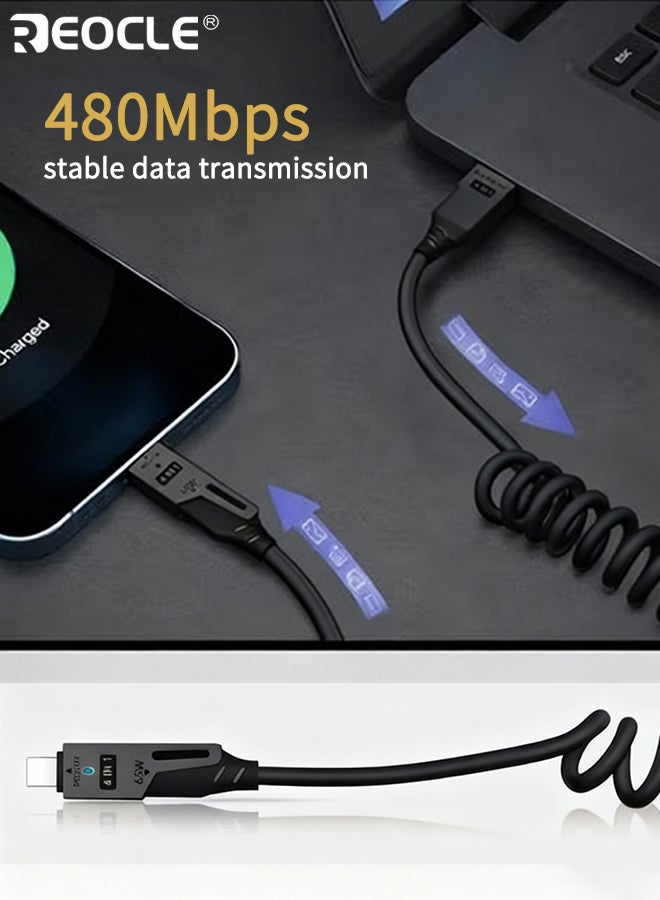 REOCLE 4-In-1 High-Speed Charging Cable Spring Retractable Cable Type-C Elastic Cable Travel Car Charging Compatible with Iphone Ipad - Image 3