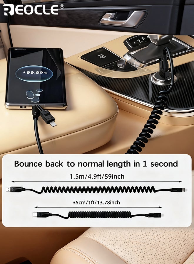 REOCLE 4-In-1 High-Speed Charging Cable Spring Retractable Cable Type-C Elastic Cable Travel Car Charging Compatible with Iphone Ipad - Image 2