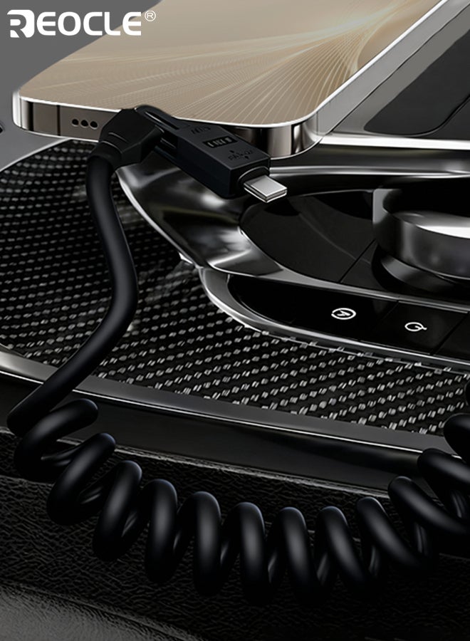 REOCLE 4-In-1 High-Speed Charging Cable Spring Retractable Cable Type-C Elastic Cable Travel Car Charging Compatible with Iphone Ipad - Image 5