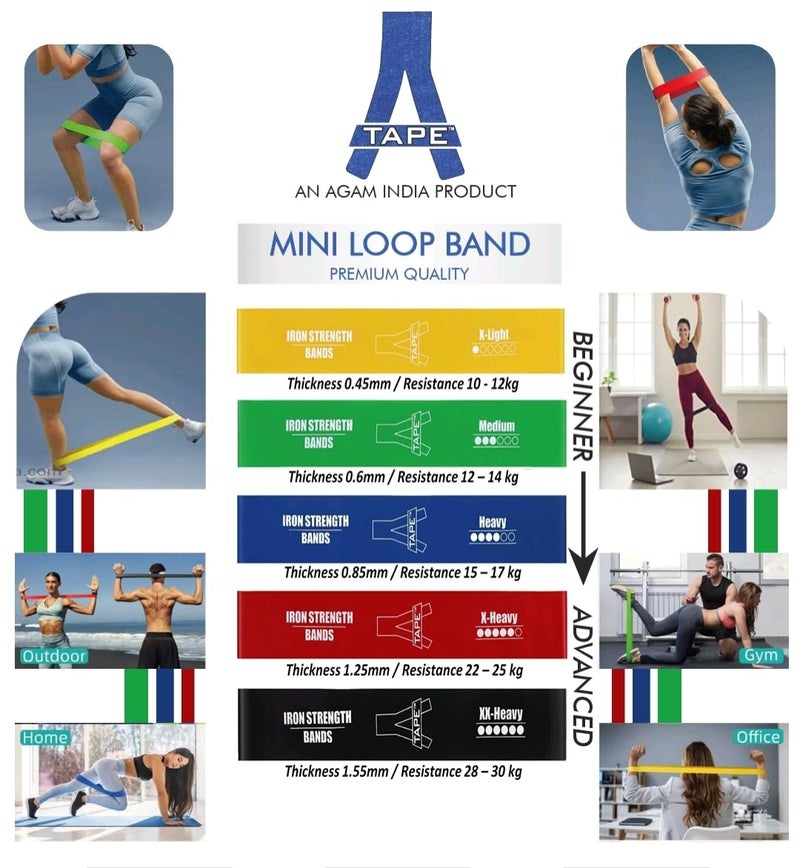 A-Tape Resistance Loop Bands Set for Men & Women | Premium Natural Rubber Heavy Duty Workout Bands for Legs, Glutes, Squats, Stretching, Fitness & Physiotherapy (Black) (Pack-1) - Image 2