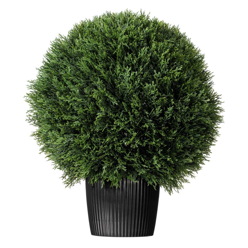 Vickerman Vickerman Everyday 20 Artificial Silk Cedar Topiary Ball  UV Resistant Indoor Outdoor  Potted Natural Green  Home Patio Tabletop Faux Bush Decoration 