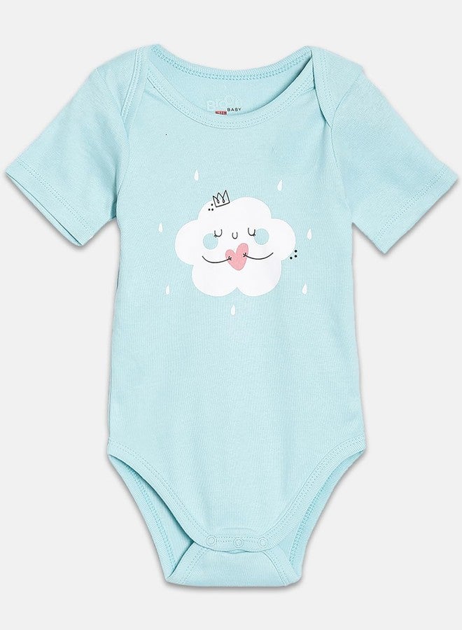 Broon Boys & Girls White and Sea Blue Printed Rompers | Premium Organic Cotton | Short Sleeves with Print and Embroidery | Infant Wear | Chemical Free | Pack of 2 - Image 3