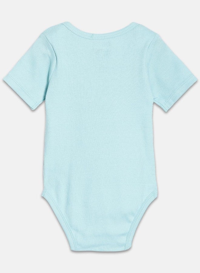 Broon Boys & Girls White and Sea Blue Printed Rompers | Premium Organic Cotton | Short Sleeves with Print and Embroidery | Infant Wear | Chemical Free | Pack of 2 - Image 5