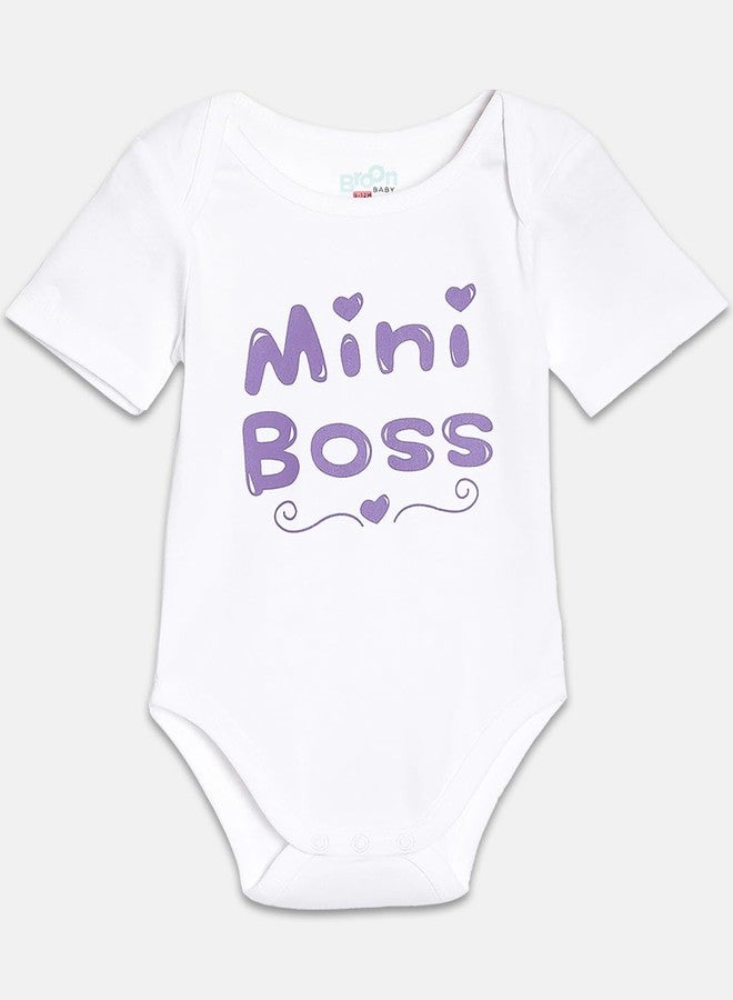 Broon Boys & Girls White and Sea Blue Printed Rompers | Premium Organic Cotton | Short Sleeves with Print and Embroidery | Infant Wear | Chemical Free | Pack of 2 - Image 2