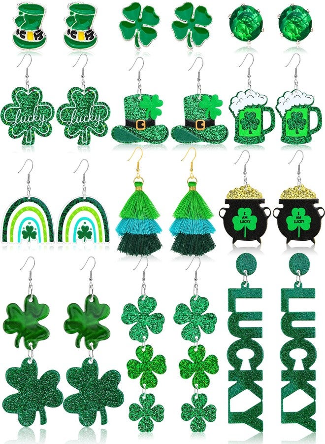 LUYI 12 Pairs St Patricks Day Earrings, Green Clover Shamrock Dangle Stud Dangle Earrings for Women St. Patrick's Day Accessorie Jewelry Gift - Image 1