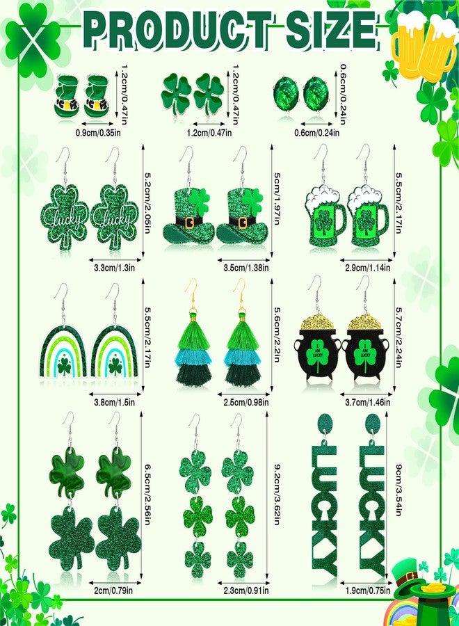 LUYI 12 Pairs St Patricks Day Earrings, Green Clover Shamrock Dangle Stud Dangle Earrings for Women St. Patrick's Day Accessorie Jewelry Gift - Image 2