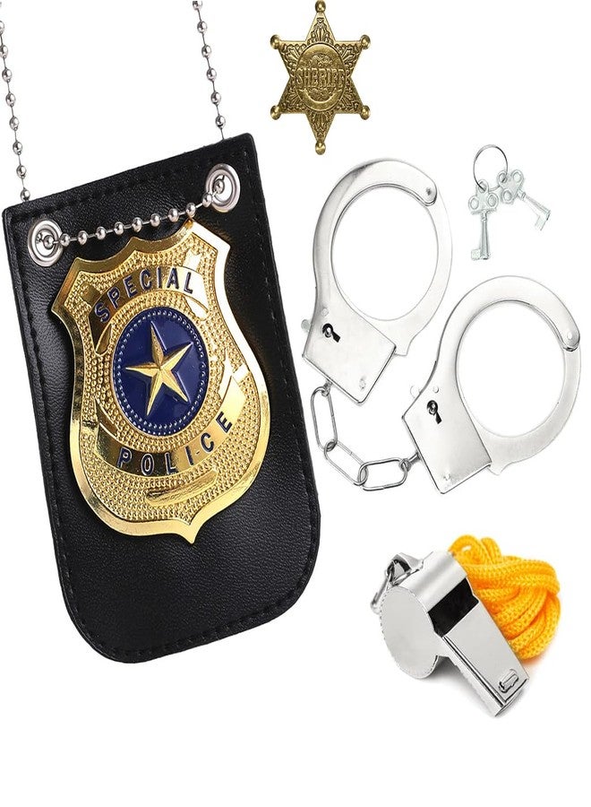 iMagitek Police Pretend Set for Halloween Dress Up Pretend Play Police Badge，Whistle, Sheriff Badge, Handcuffs Set - Image 1