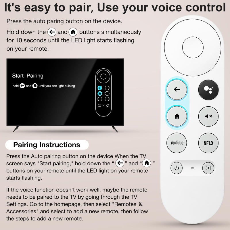 Angrox Voice Replacement for Google-Chromecast-Remote, G9N9N for Chromecast with Google TV Remote, for Google TV Streamer (Only for Snow Chromecast Google) - Image 4