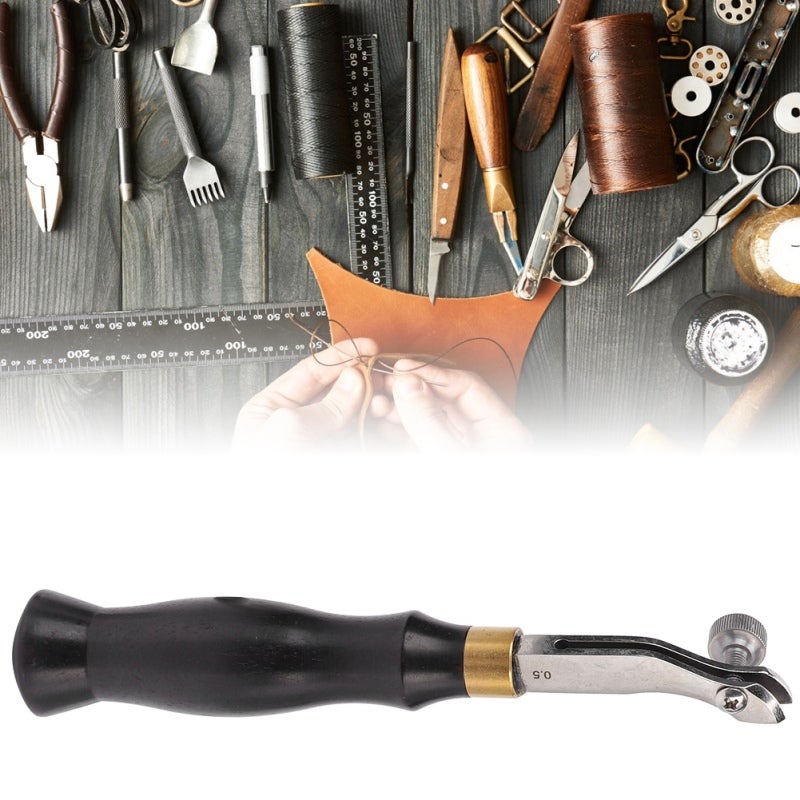 Ebony Handle Adjustable Stainless Steel Edge Creaser Leather Craft Press Hand DIY Tool(0.5mm) - Image 3