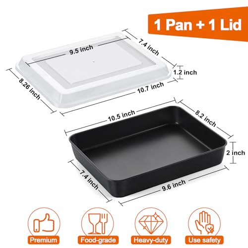 P&P CHEF PP CHEF Toaster Oven Pan with Lid Nonstick Cake Lasagna Pan Rectangular Tray for Baking Roasting Storing Stainless Steel Core Plastic Cover Oven Freezer Safe 105 Inch 2Pcs - Image 3