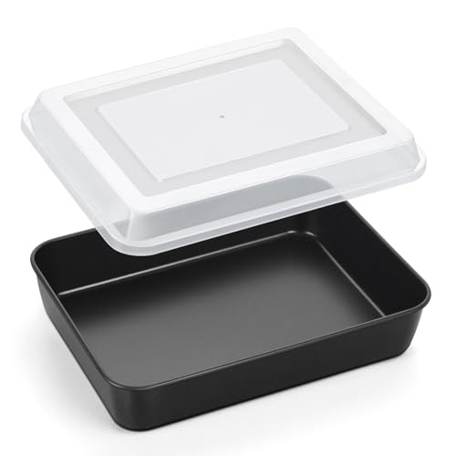 P&P CHEF PP CHEF Toaster Oven Pan with Lid Nonstick Cake Lasagna Pan Rectangular Tray for Baking Roasting Storing Stainless Steel Core Plastic Cover Oven Freezer Safe 105 Inch 2Pcs - Image 1