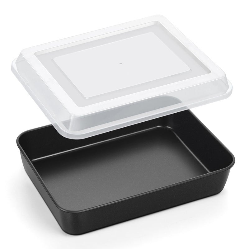 P&P CHEF PP CHEF Toaster Oven Pan with Lid Nonstick Cake Lasagna Pan Rectangular Tray for Baking Roasting Storing Stainless Steel Core Plastic Cover Oven Freezer Safe 105 Inch 2Pcs - Image 2