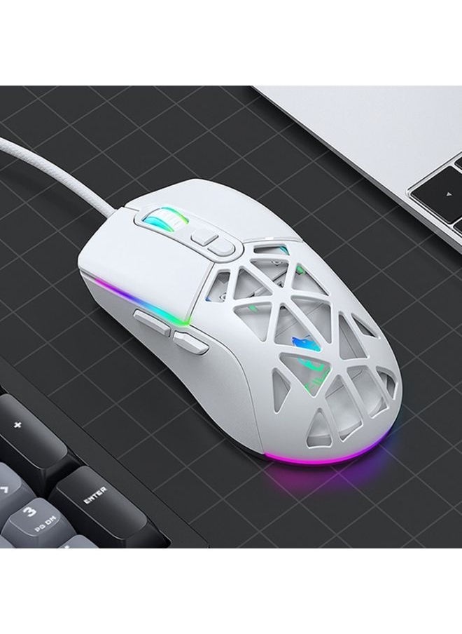 NIBEMINENT T-WOLF G520 7-keys RGB Marquee Honeycomb Hollow Gaming Wired Mouse(White)  - Image 1