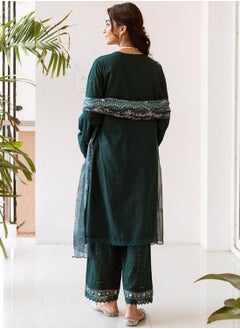 ISHIN Women's Green 100% Cotton Embellished Tunic Full Length Casual Straight Fit Kurta Set  - Image 5