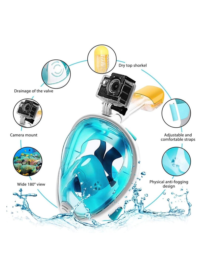 QSHOP - QShop®️ 180 Degree Full Face Snorkel Mask, Free-Fleecing Design with Detachable Camera Mount, Anti-Fog, with Adjustable Head Straps, Professional Snorkeling Kit for Adults and Youth Snorkel Mask - Image 1