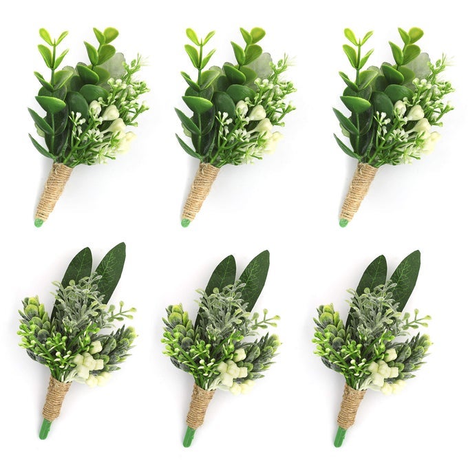 HANDCRAFTED EUCALYPTUS BOUTONNIERE WITH PIN FOR MEN WEDDING GROOM AND BEST MAN ARTIFICIAL GREENERY BOUTINEERS FOR WEDDING PROM PARTY ANNIVERSARY MAN SUIT DECORATION