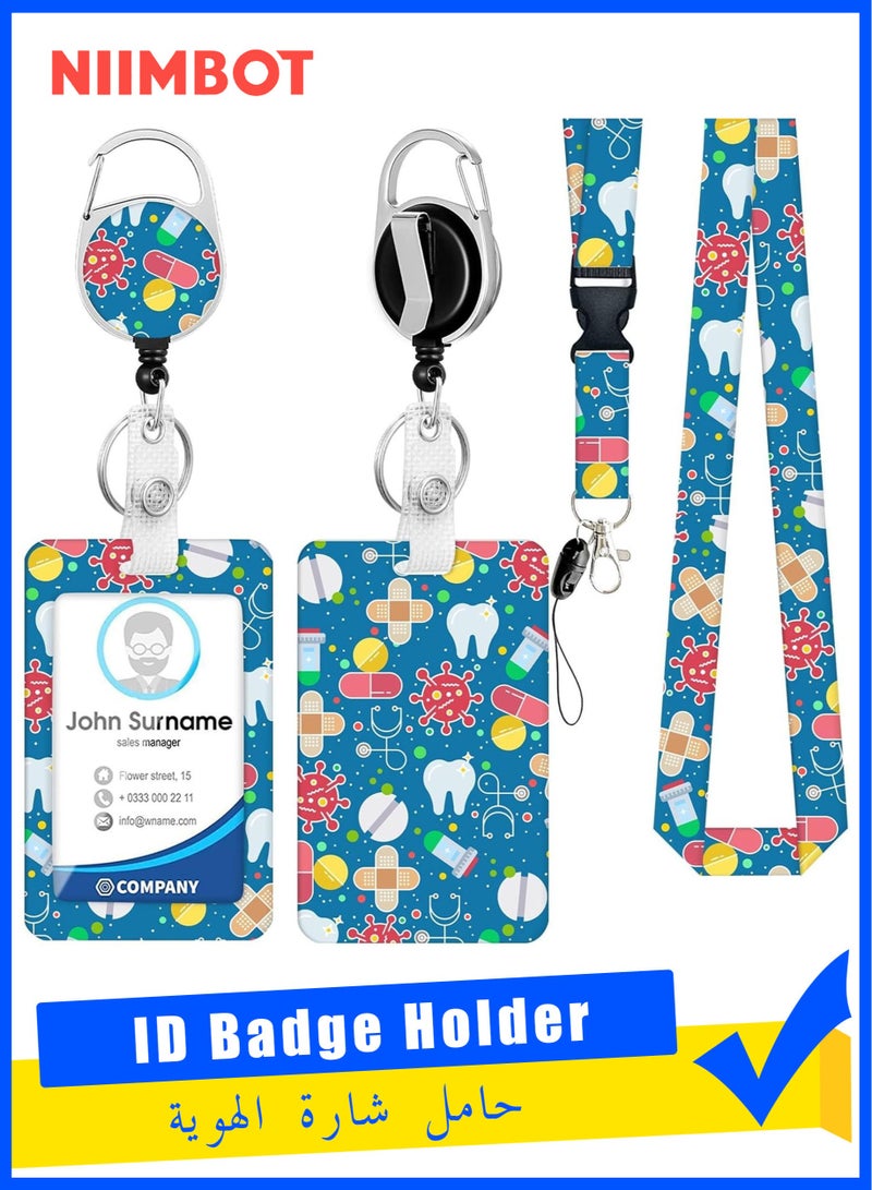 NIIMBOT ID Badge Holder with Lanyard and Retractable Badge Reel Clip, Keychain Lanyard Name Card Vertical ID Protector, ID Card Holder Keychain Name Badge Clip for Women Men - Image 1