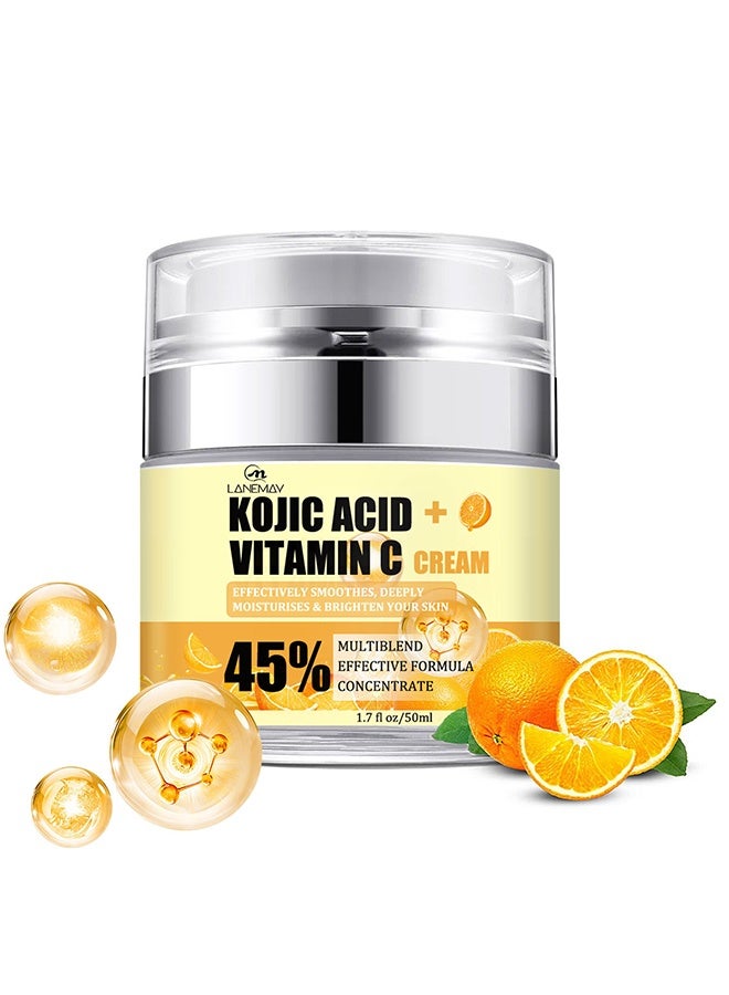 لينماي كريم حمض كوجيك وفيتامين سي - يرطب بشرتك بعمق ويضيء بشرتك، يحسن ويعالج البشرة التالفة، البقع أو آثار حب الشباب بشكل فعال 50 مل - Image 1
