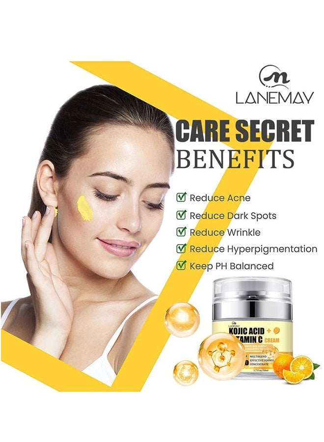 لينماي كريم حمض كوجيك وفيتامين سي - يرطب بشرتك بعمق ويضيء بشرتك، يحسن ويعالج البشرة التالفة، البقع أو آثار حب الشباب بشكل فعال 50 مل - Image 3