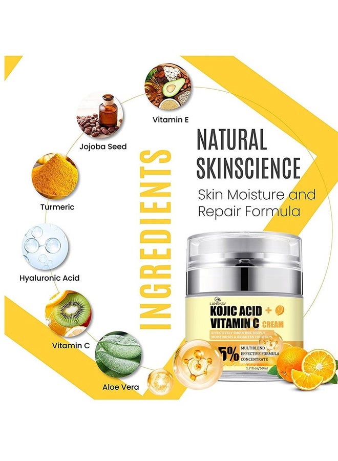 لينماي كريم حمض كوجيك وفيتامين سي - يرطب بشرتك بعمق ويضيء بشرتك، يحسن ويعالج البشرة التالفة، البقع أو آثار حب الشباب بشكل فعال 50 مل - Image 2
