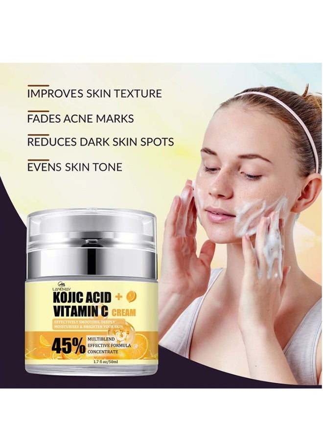 لينماي كريم حمض كوجيك وفيتامين سي - يرطب بشرتك بعمق ويضيء بشرتك، يحسن ويعالج البشرة التالفة، البقع أو آثار حب الشباب بشكل فعال 50 مل - Image 5