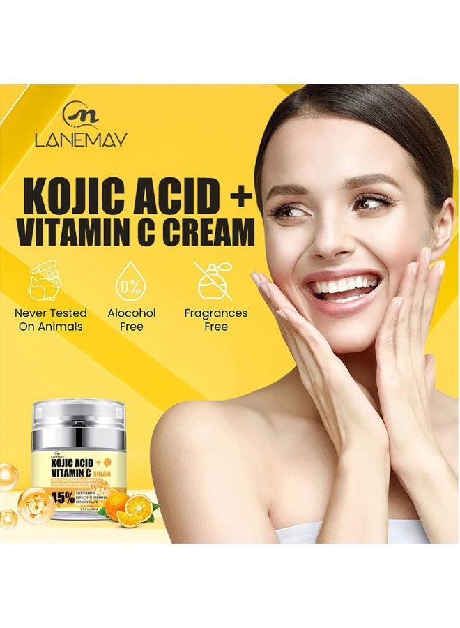 لينماي كريم حمض كوجيك وفيتامين سي - يرطب بشرتك بعمق ويضيء بشرتك، يحسن ويعالج البشرة التالفة، البقع أو آثار حب الشباب بشكل فعال 50 مل - Image 4
