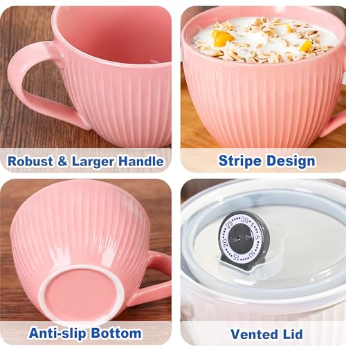 Hoilse Ceramic Soup Mug with Lid, 24oz Large Soup Cup with Handle, Microwave Soup Bowl for Breakfast Cereal, Oatmeal, Overnight Oats, Coffee, Salad, Dishwasher Safe,Housewarming Wedding Gift (Pink) - Image 4