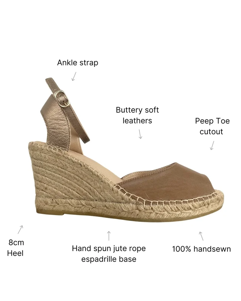 SHOEQ Bronzed Mocha Peep Toe Espadrille Wedge for Women | Best Price UAE