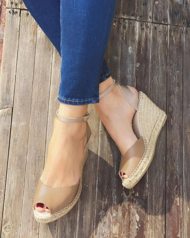 SHOEQ Bronzed Mocha Peep Toe Espadrille Wedge for Women | Best Price UAE