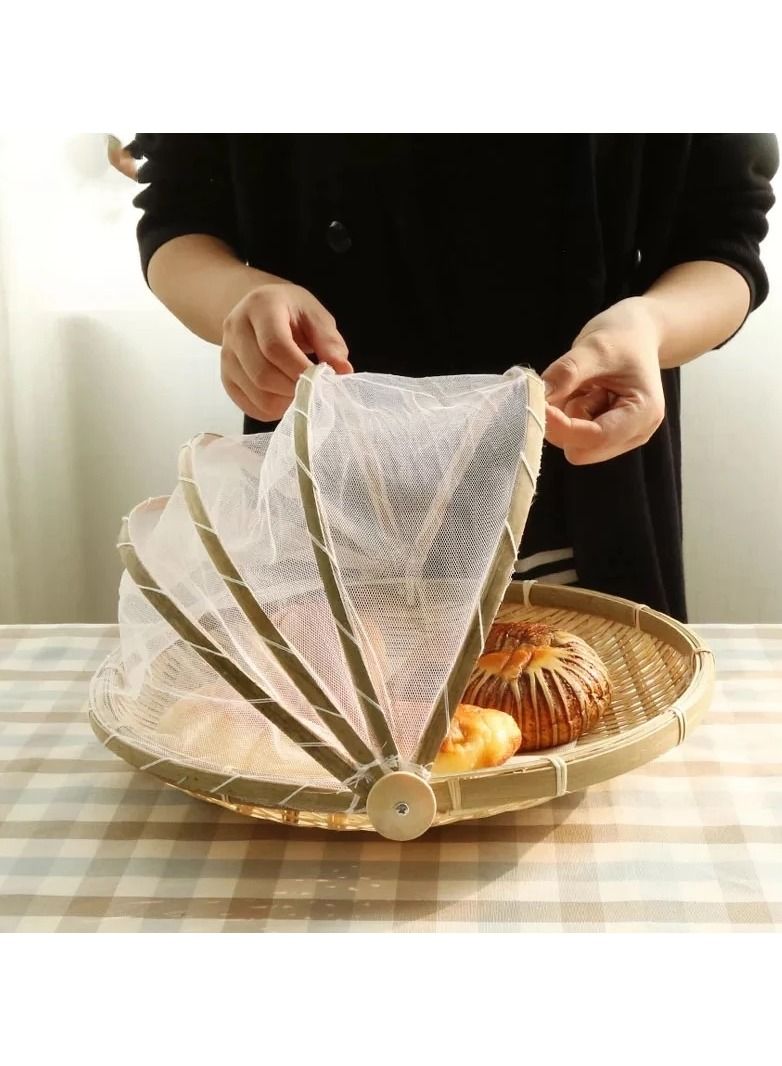 DubaiGallery 1Pcs Food Serving Tent Basket Hand Woven Bamboo Serving Basket Bug Proof Food Cover for Outdoor Party Picnic,Mesh Tent Basket with Gauze(Dust-Proof) Keep Out Flies, Bugs, Mosquitoes - Image 4