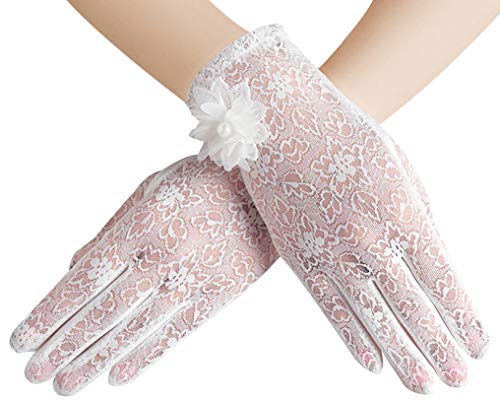 Bienvenu Women's Summer Sun Thin Short Lace Gloves, Women Tea Party Vintage Lace Wedding Gloves, White - Image 1