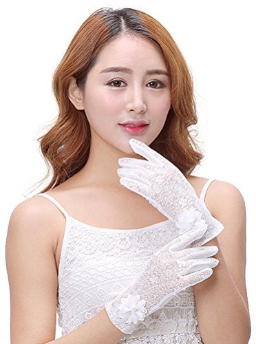 Bienvenu Women's Summer Sun Thin Short Lace Gloves, Women Tea Party Vintage Lace Wedding Gloves, White - Image 3