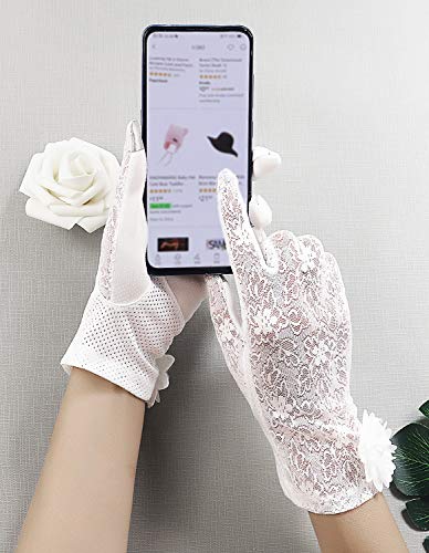 Bienvenu Women's Summer Sun Thin Short Lace Gloves, Women Tea Party Vintage Lace Wedding Gloves, White - Image 4