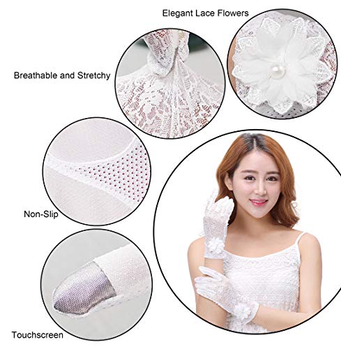 Bienvenu Women's Summer Sun Thin Short Lace Gloves, Women Tea Party Vintage Lace Wedding Gloves, White - Image 5