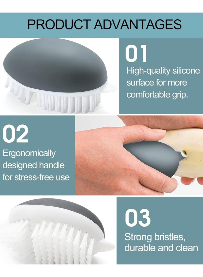 أوزيغالور فرشاة تنظيف الخضروات 2 قطعة بمقبض غير قابل للانزلاق وشعيرات مرنة وقاسية، مناسبة للبطاطس والجزر والذرة - Image 3