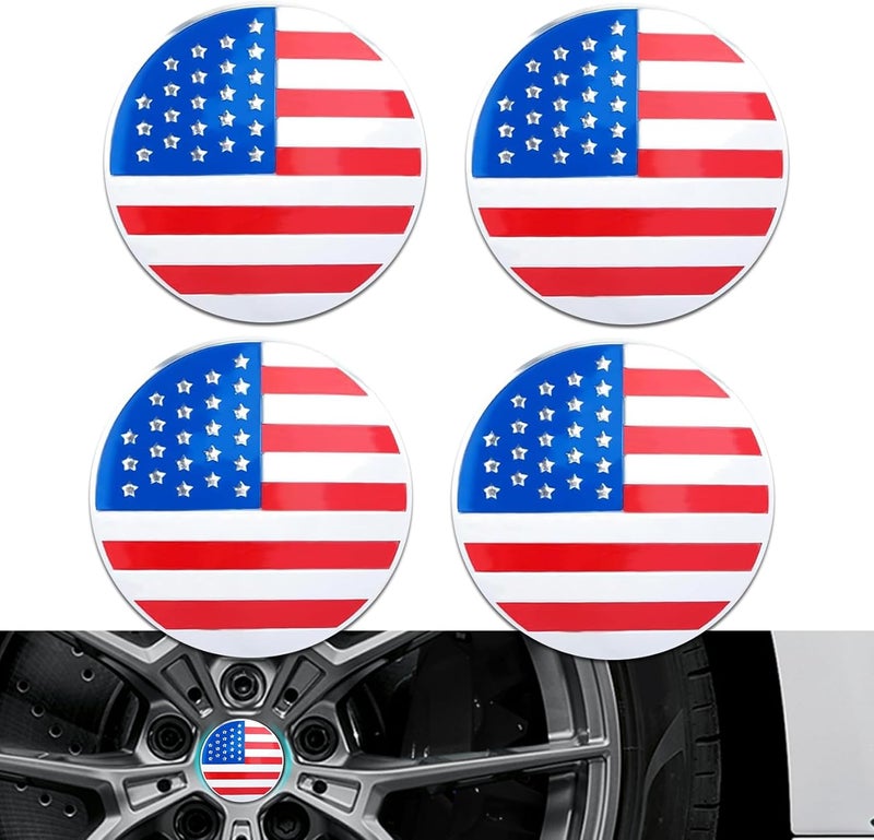 HEVLE 4PCS American Flag Wheel Center Caps, Center Caps for Rims, Car Wheel Center Rims Stickers Decals, Automotive Exterior Accessories Waterproof & Rustproof Wheel Hub Cap for Car (Colorful) - Image 1