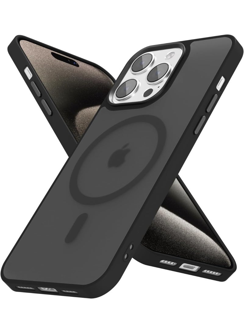 ACLIX Matte Magnetic case for iPhone 15pro, Grade Drop Protection with Shockproof Strip, Translucent Matte Back Phone Case (Black) - Image 1