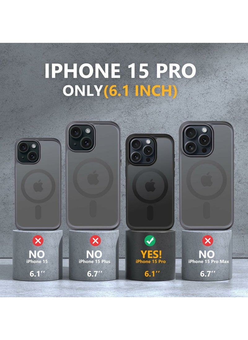 Denx Matte Magnetic case for iPhone 15pro, Grade Drop Protection with Shockproof Strip, Translucent Matte Back Phone Case (Black)  - Image 2