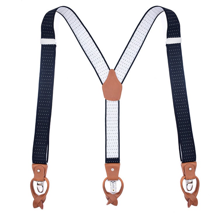 Mens Trendy Suspenders 3.5cm Adjustable Elastic 6 Clips Casual Straps Black and white dots 