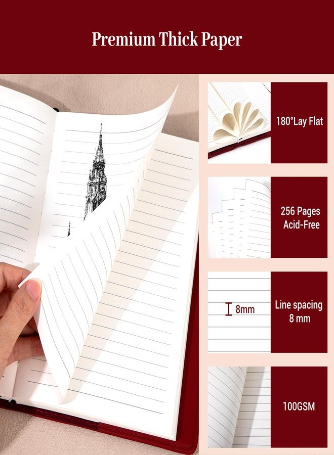 CAGIE Lined Journals for Writing, Two-Toned Hardcover Journal Notebook for Women, 256 Pages A5 Journal with 100GSM Thick Paper for Work Note Taking Diary, Refillable Design,8.6 x 5.7 Inch, Red - Image 4