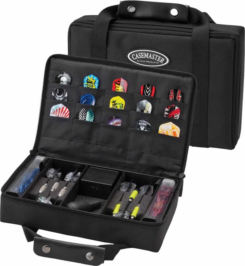 Casemaster Classic Nylon Dart Carrying Case for Steel and Soft Tip Darts, Holds 12 Darts Numerous Other Accessories via Generous Storage Pockets, Tubes and Boxes, Black - Image 1