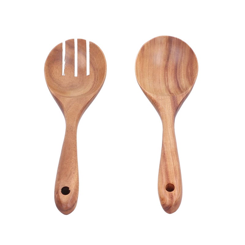 Wooden Spoon And Fork Set 2Pcs Kitchen Utensils With Hanging Holes - Image 4