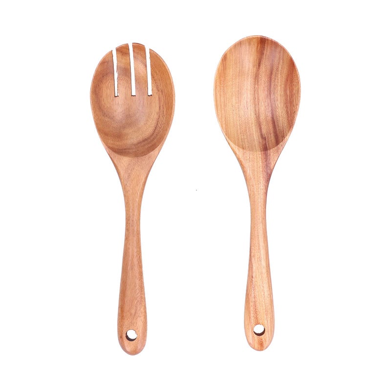 Wooden Spoon And Fork Set 2Pcs Kitchen Utensils With Hanging Holes - Image 2