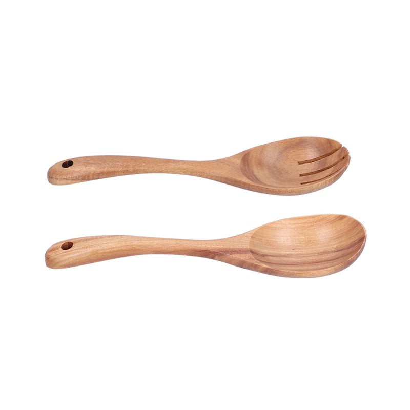 Wooden Spoon And Fork Set 2Pcs Kitchen Utensils With Hanging Holes - Image 5